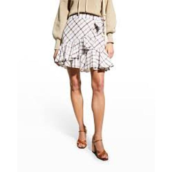 Veronica Beard Memphis Mini Skirt Size 2 XS White Plaid Ruffle NEW NWT - Picture 2 of 11